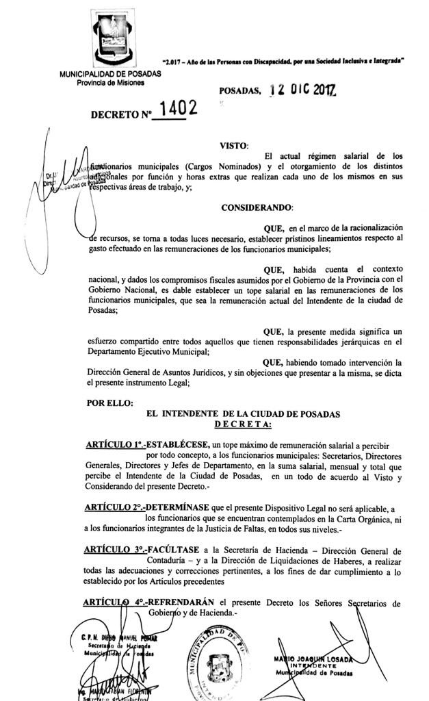 Losada firmó el decreto que pone tope al salario de sus funcionarios